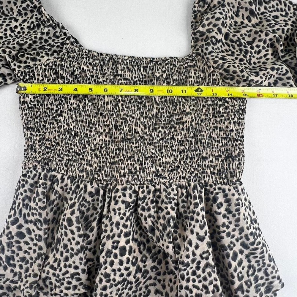 Entro Leopard Print Smocked Romper Long Sleeve Tiered Ruffle Mini Size M - Picture 4 of 7